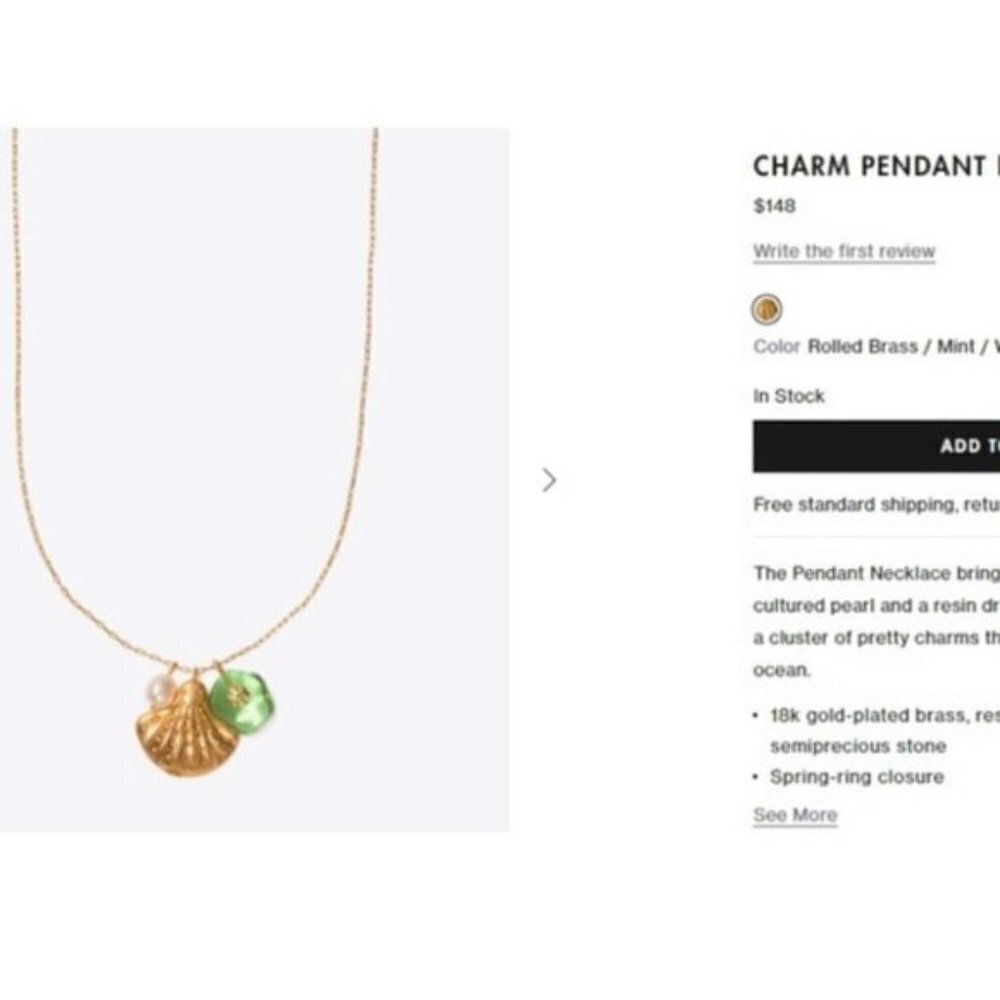 Tory Burch Charm Necklace Gold Shell Pearl Green Pendant Layering Necklace - Picture 6 of 7